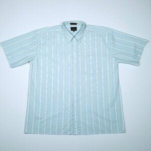 Vintage Leo Chevalier XL Mens Short Sleeve Blue Stripe Button Shirt Rela…